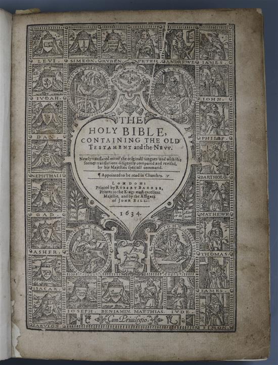Bible in English, quarto, rebound, 18th century calf, boards almost detached, bound with Psalmes and New